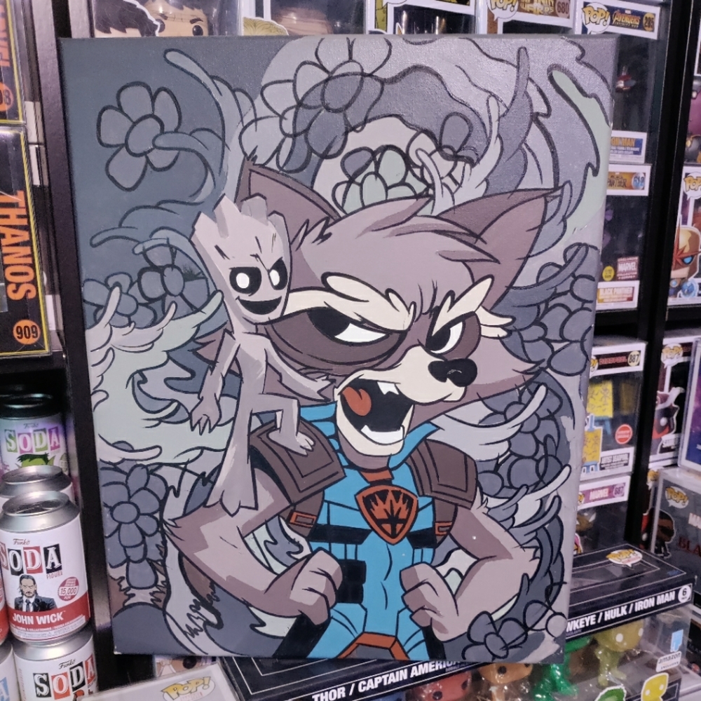Groot&Rocket" artist/Anthony Trayer.   16x20 Original artwork